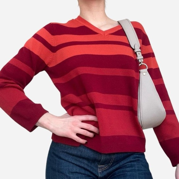 Striped pullover v neck sweater in red & orange - Relativity - fits like size S - Picture 5 of 7